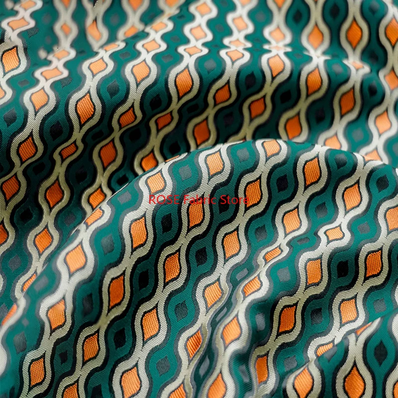 1 meter Retro Orange Green Yarn Dyed Jacquard Fabric Bright Drape Women's Spring Autumn Dress Decorative Sewing Fabric