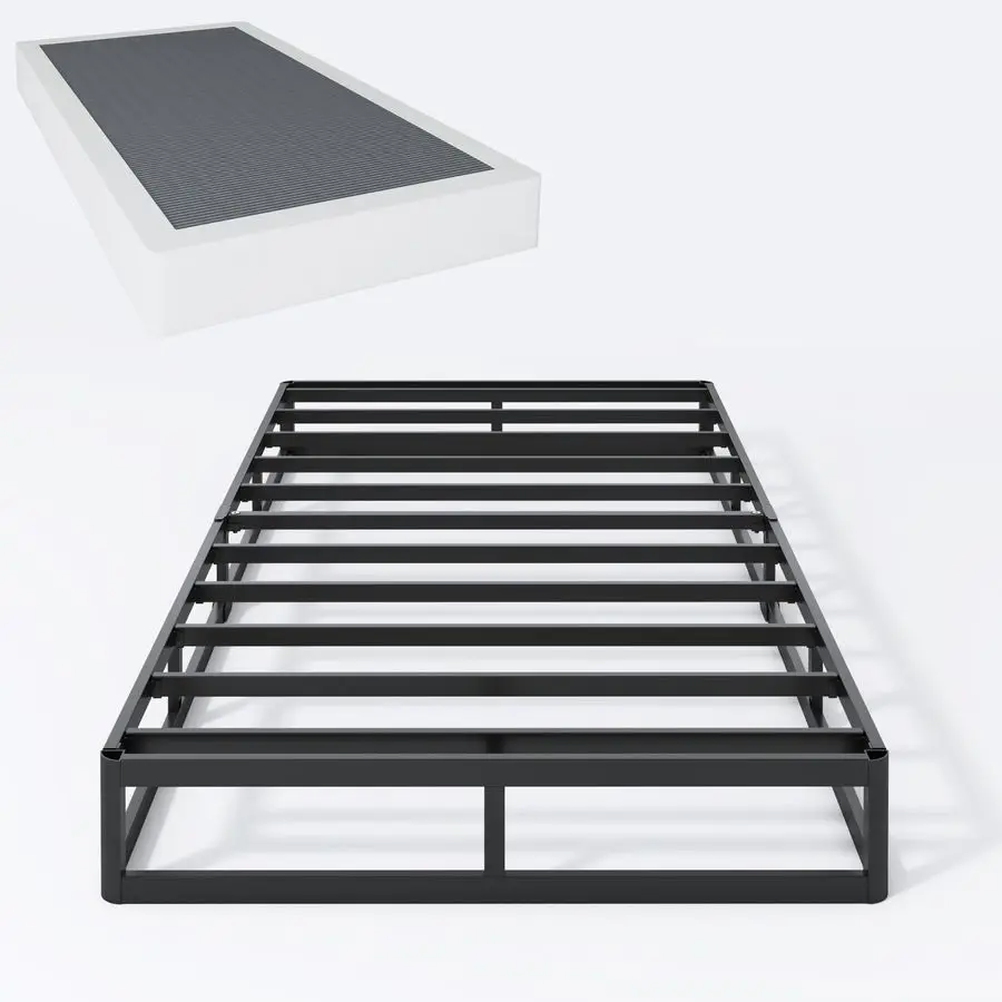 

Spring Twin 7 Inch Metal Box Spring Twin Size Basics Bed Base, Mattress Foundation,Black Heavy Duty Structure with Cover, Noise