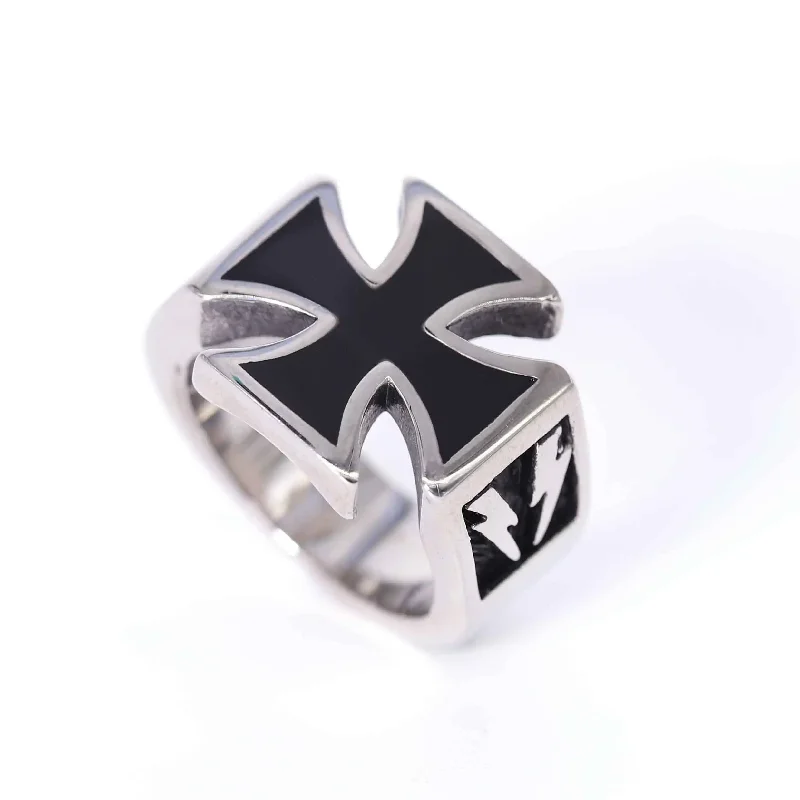 

Punk Cool Stainless Steel German Black Iron Cross Men's Ring Vintage Norse Viking Finger Nordic Cross Ring Fashion Jewellery