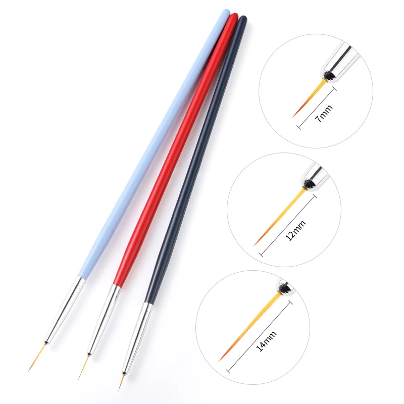 3pcs/Set Acrylic French Stripe Nail Art Line Painting Pen 3D Tips Manicure slim Line Drawing Pen UV Gel Brushes Painting Tools