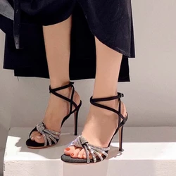 Crystal Sandals Peep Toe Ankle Buckle Strap Thin High Heels Sandals Women Summer Lady Big Size Stilettos Party Shoes On Heels