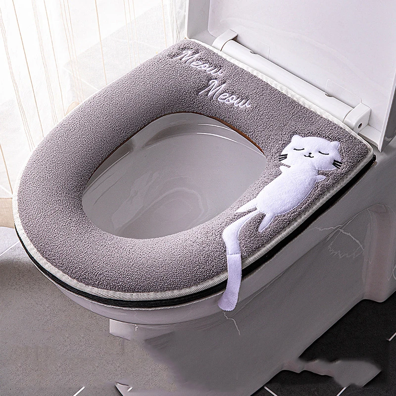 Universal Toilet Seat Cover Winter Warm Soft WC Mat Bathroom Washable Removable Zipper With Flip LidHandle Waterproof Household