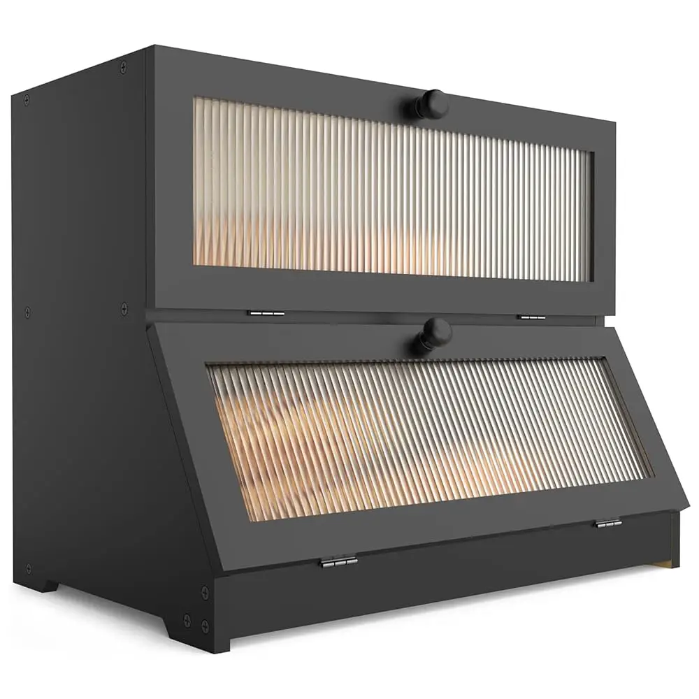 

Double Layer Bamboo Bread Box For Kitchen Counter-Large Acity Bread Storage Container Farmhouse Bread Box With Window Bread