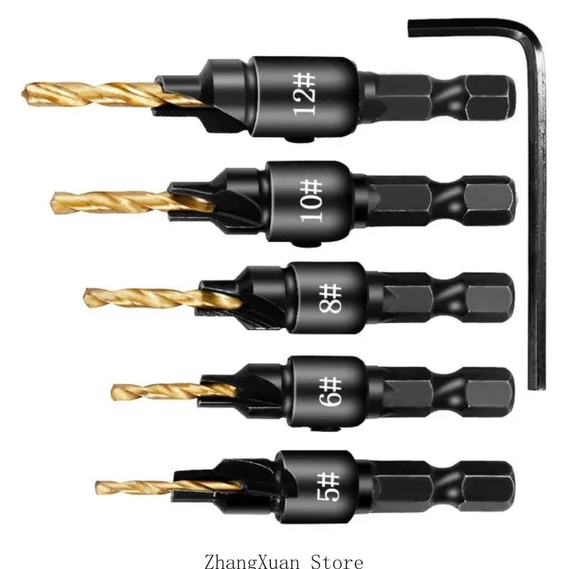 

3XUF Multi Purpose 5 Piece Drill Bit Shank Design for Smooth Boring and Clean Edges Chamfering in Carpentry Work