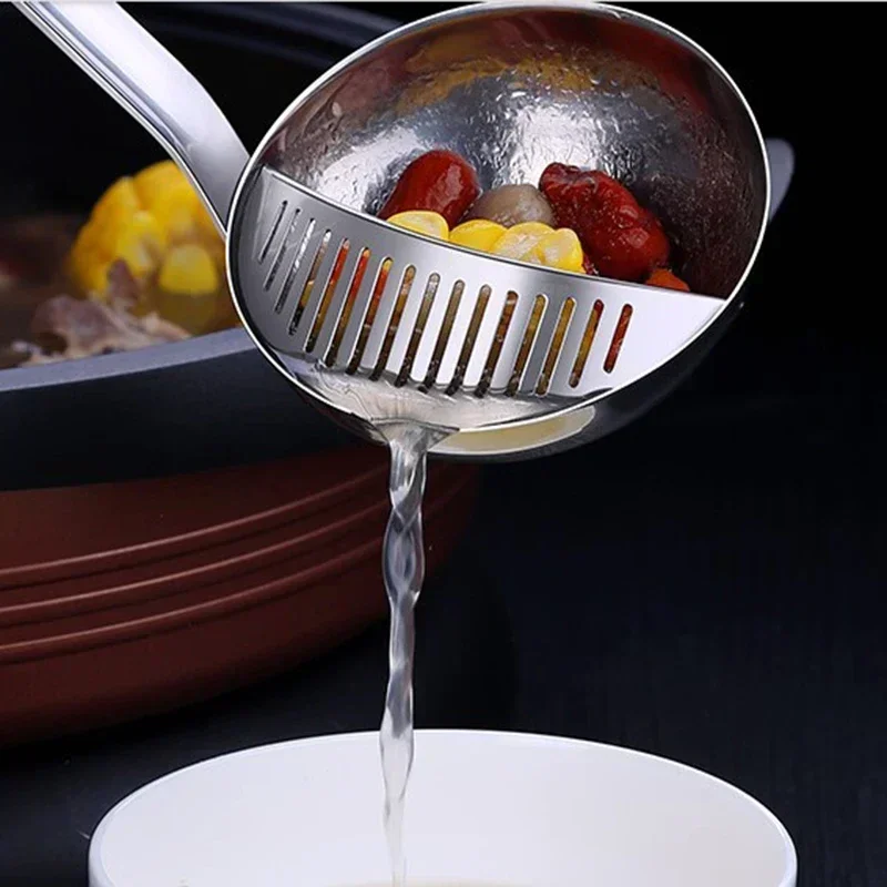 

Dual-use Soup Spoon Long Handle Stainless Steel Soup Ladle with Removable Filter Cooking Colander Utensils Scoop Kitchen Items