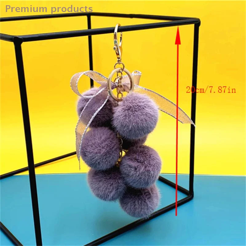 Carino creativo uva frutta fiocco in pizzo palla di pelo bambola di peluche giocattolo portachiavi ciondolo borsa zaino appeso fascino portachiavi per auto regalo di Capodanno