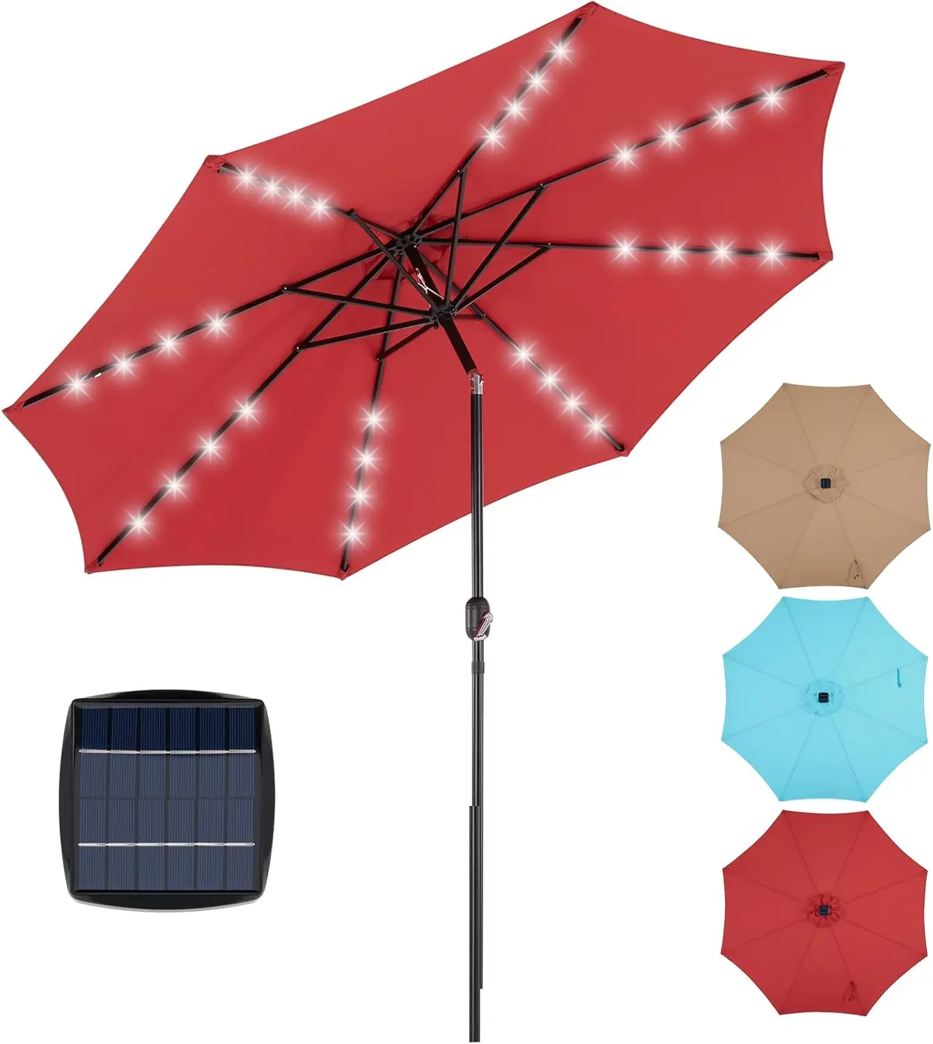 

10FT Solar Patio Umbrella with 32 LED Lights, Tilt & Crank, Waterproof for Poolside, Terrace, Beach
