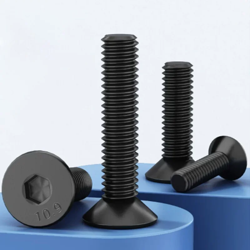 M2 M2.5 M3 M4 M5 M6 M8 M10 M12 Black Grade 10.9 High Tensile Steel Hexagon Hex Socket Head Flat Countersunk Allen Bolt Screw