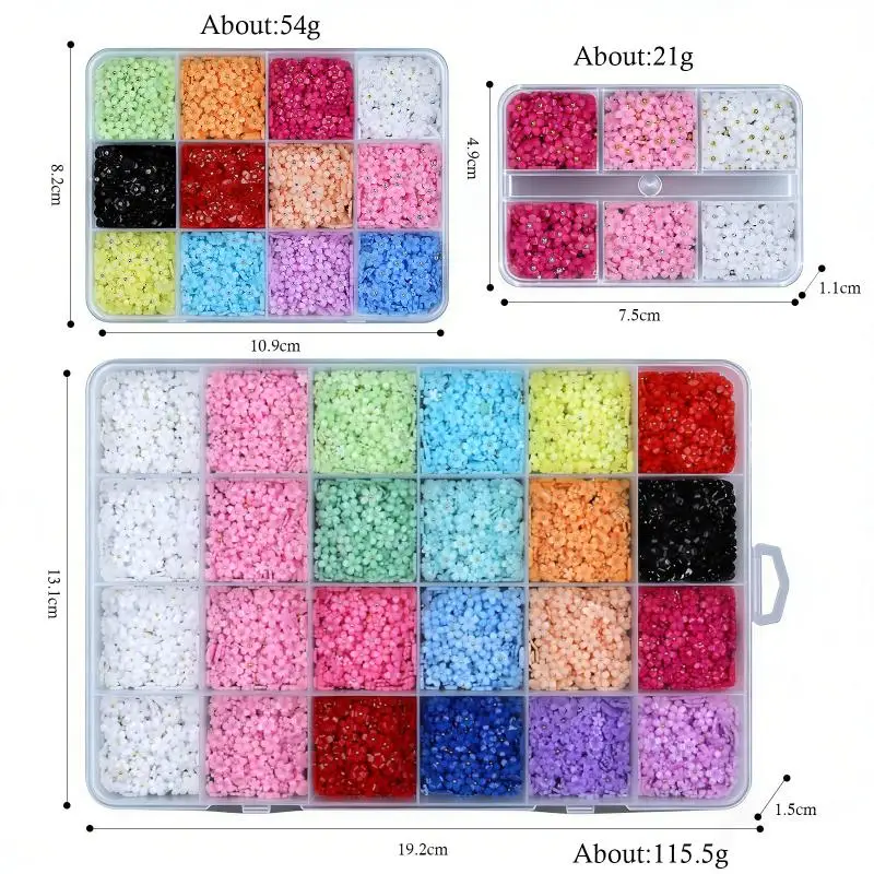 6/12/24 Grids Mixed Five-petal Flower Nail Art Decorations Nail Charms Colorful Spring Floral 3D Flower DIY Nail Art Rhinestones