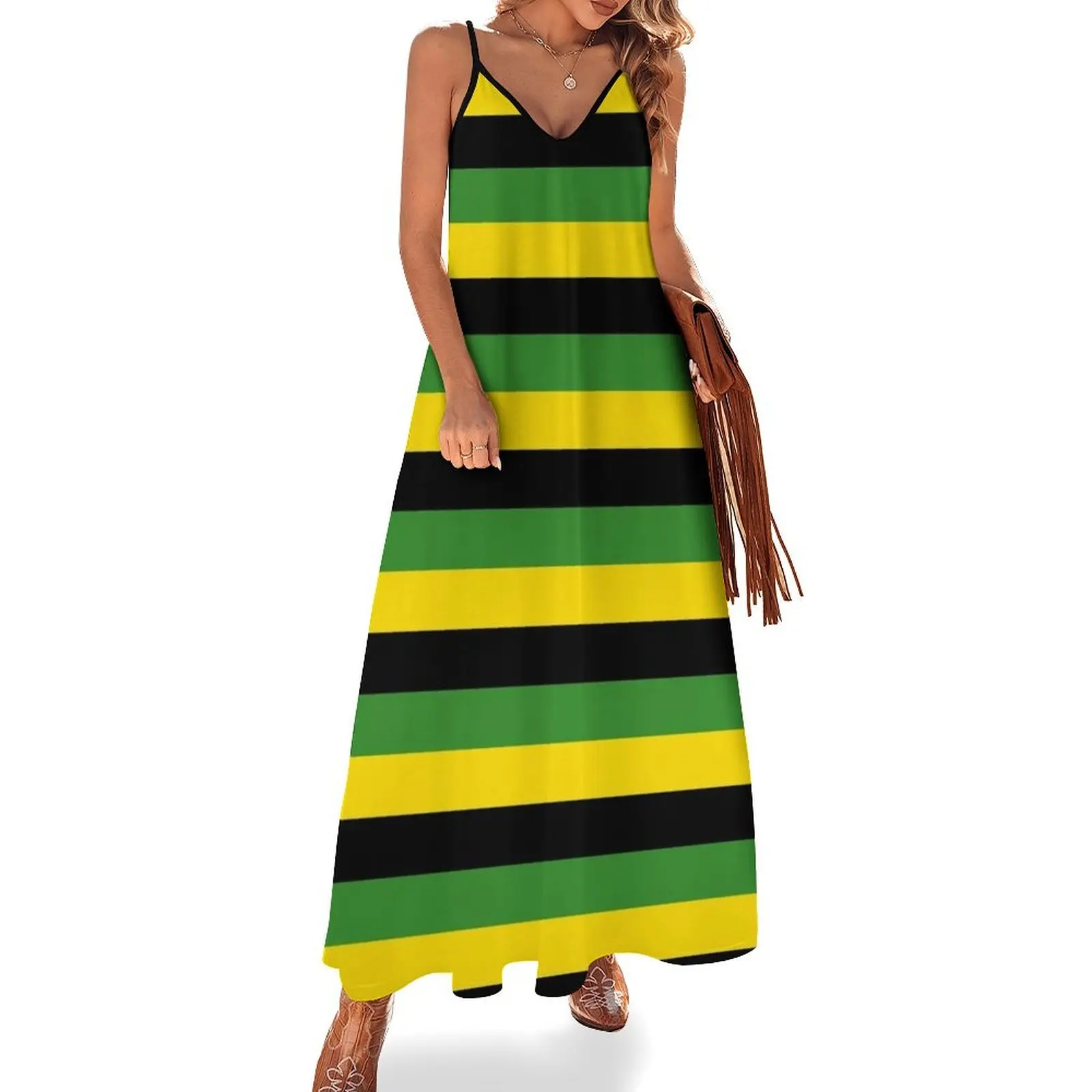 

Jamaica flag stripes Sleeveless Dress wedding dresses for woman elegant chic wedding evening dresses