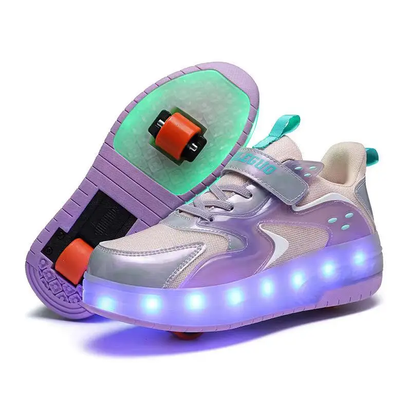 Wandelschoenen met LED-oplaadverlichting, rolschaatsen, dubbele wielen, loopsneakers, geschenken, directe verkoop in de fabriek