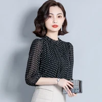 Women Spring Autumn Style Chiffon Blouses Shirts Lady Casual Long Sleeve O-Neck Polka Dot Printed Chiffon Blusas Tops DD8879 - Image 6