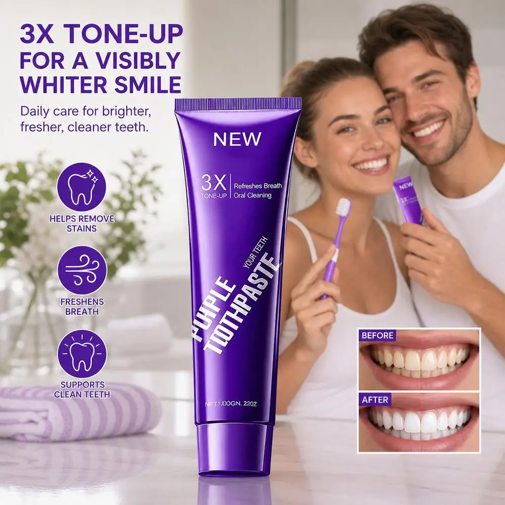 1/2pcs Purple Toothpaste, Deep Cleaning, Make Teeth More Shiny, Fresh Breath, Suitable for Home Use Teeth Whitening Kit Care
