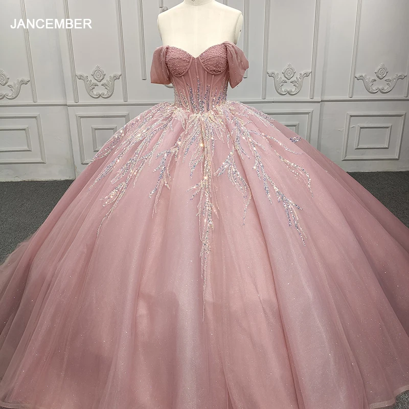 Pink Quinceanera Dress Ball Gown Hand Made Flowers Appliques Beading Ruffles Bow Sweet 16 vestido de 15 años DY9918