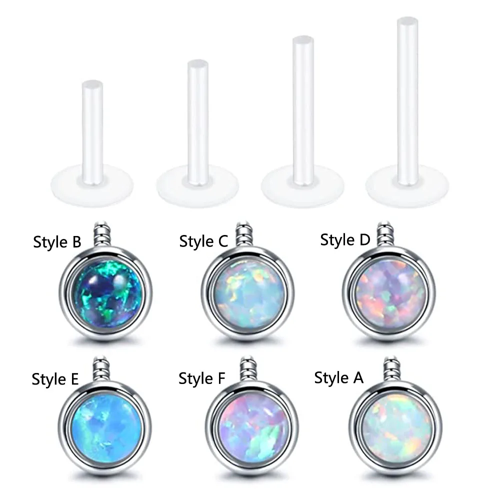 16G Clear Lip Rings Studs Flexible Acrylic Opal Cartilage Tragus Helix Earrings Bioflex Piercing Retainers for Work 6-12mm