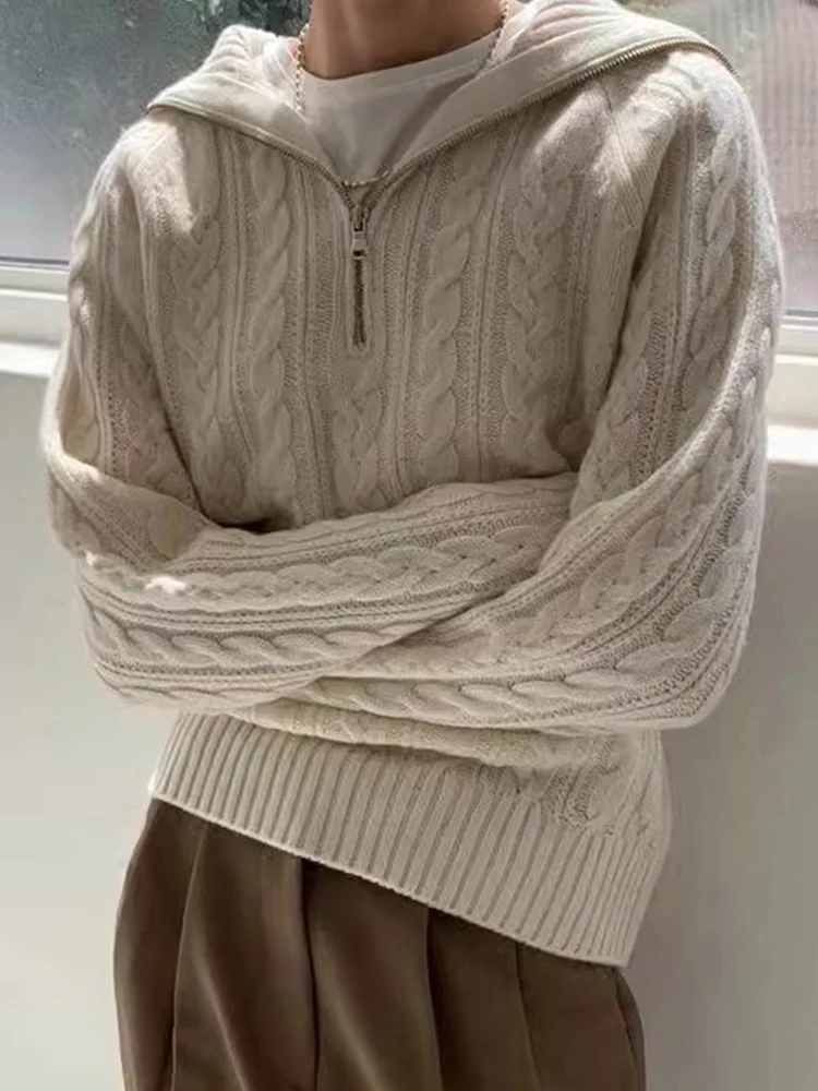 Pull en laine tricoté rétro paresseux automne hiver nouveau Gentle f Zip Long Sve Top Ele Faionable femmes Camere...