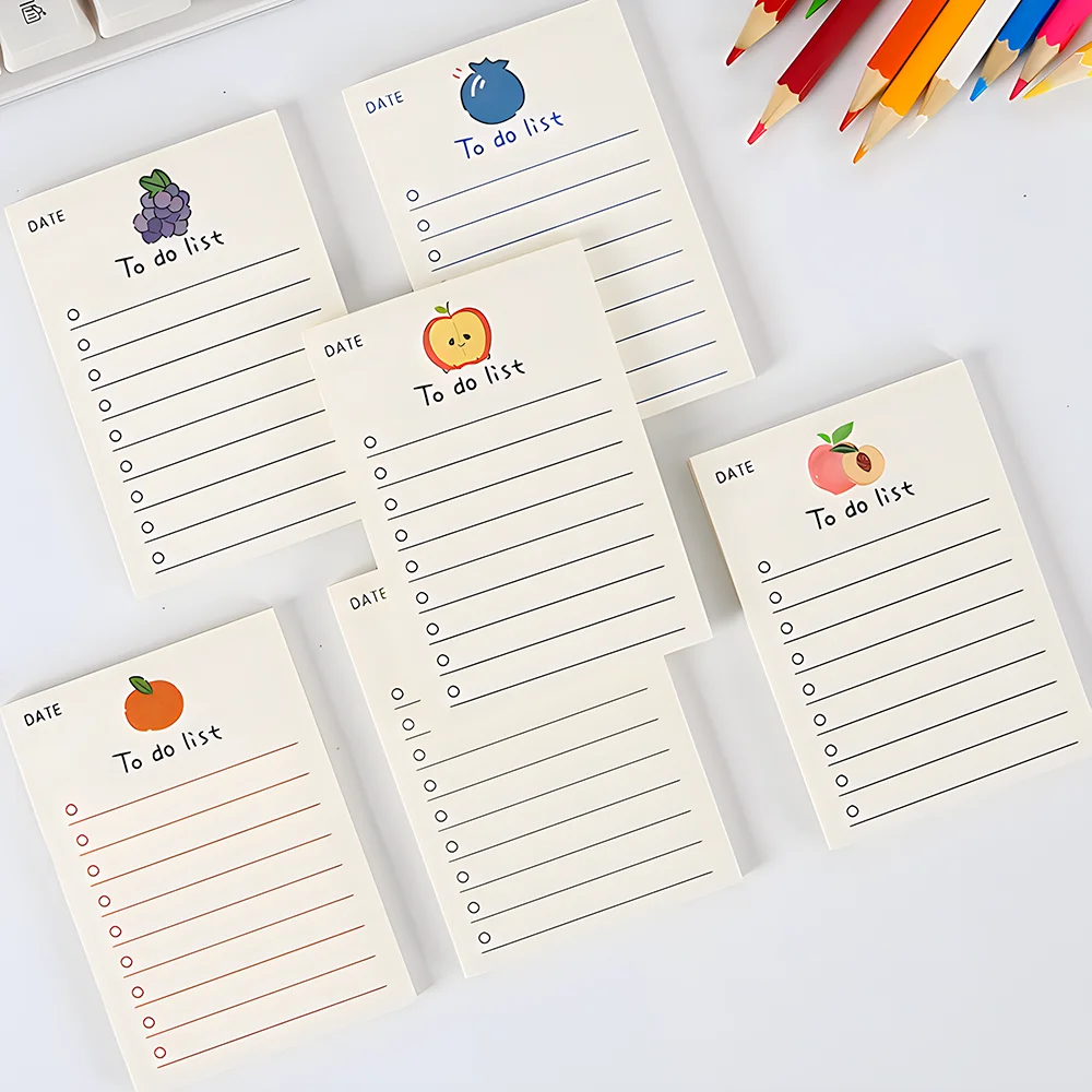 Korean Bear Fruit Non-sticky Notes Lined Memo Pads Cute Check to Do List Shopping Daily Weekly Planner Notepad Stationery Agenda