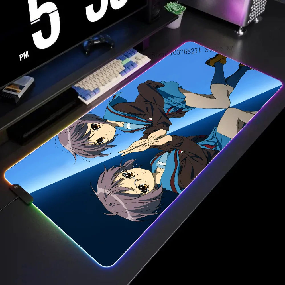 

Anime Girl Nagato Yuki Suzumiya Haruhi Mousepad XXL RGB Gaming Mouse Pads HD Black Gamer Accessories Large LED