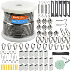 200FT 1/8'' 304 Stainless Steel  Garden Wire Turnbuckle Tensioner Kit Vinyl Coated 3mm Cable Wire For Garden