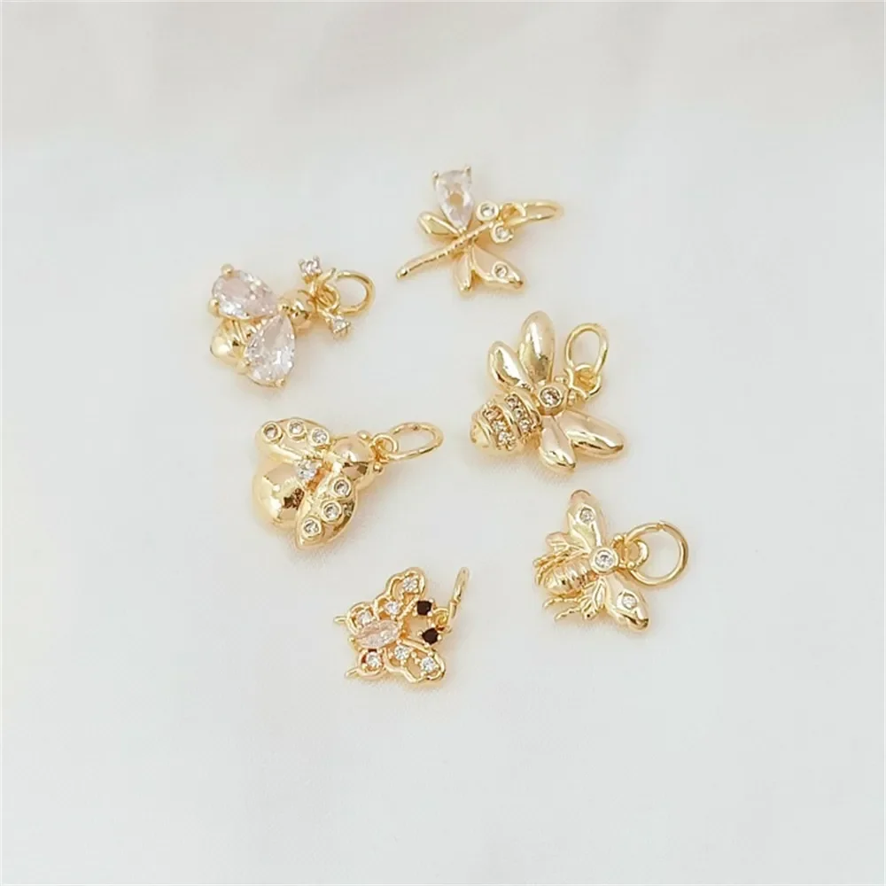 

14K Gold-plated Micro-inlaid Zircon Bee, Dragonfly, Butterfly Pendant, Diy Handmade Jewelry, Insect Series Accessories