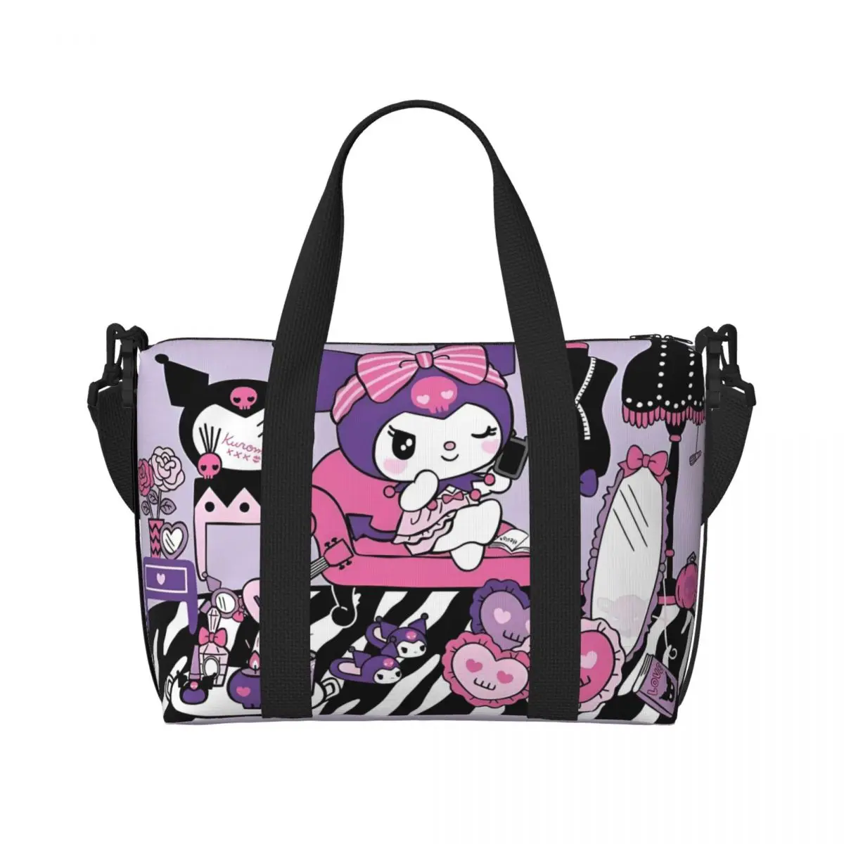 

Custom Kawaii Kuromi Cute Print Beach Tote Bag Women Extra Large Gym Carry On Kawaii Cartoon Movie Design Travel Shopping Bags