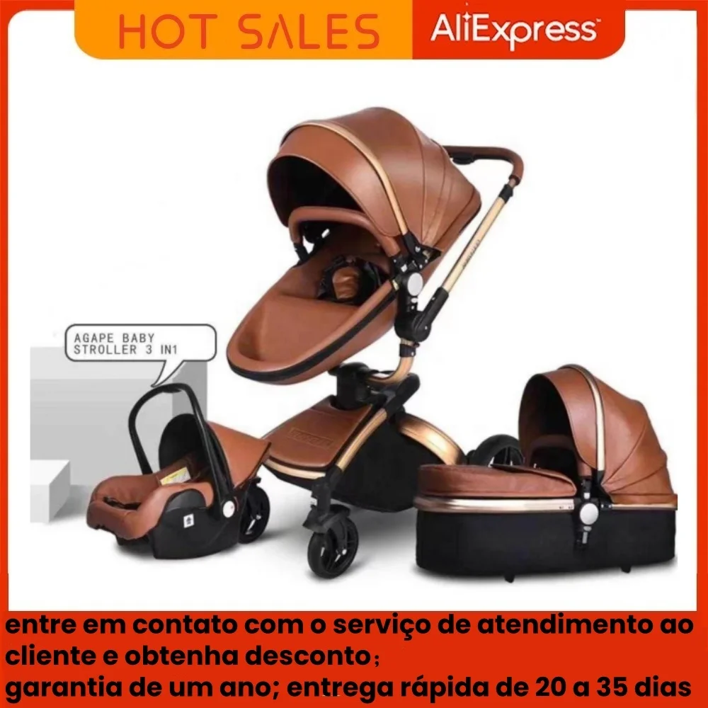 Carrinho de bebê luxuoso, couro águia alta vista 3 em 1 carrinho para 0-3 anos, design de 360 ratetion, carrinho de bebê de melhor qualidade