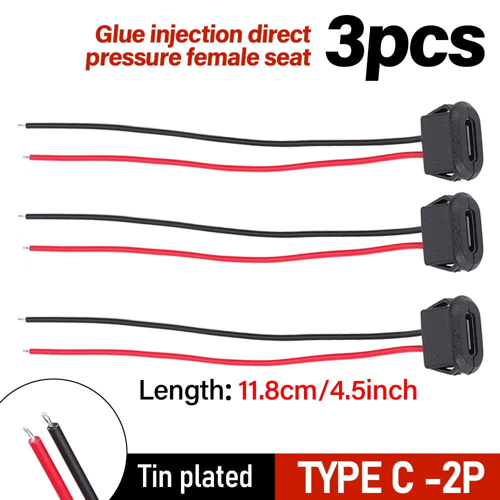 1/3/5/10PCSUSB Type C 2 Pins Connector Jack Oval with Wire Current Fast Charging Jacker Port USB-C Charger Plug Socket