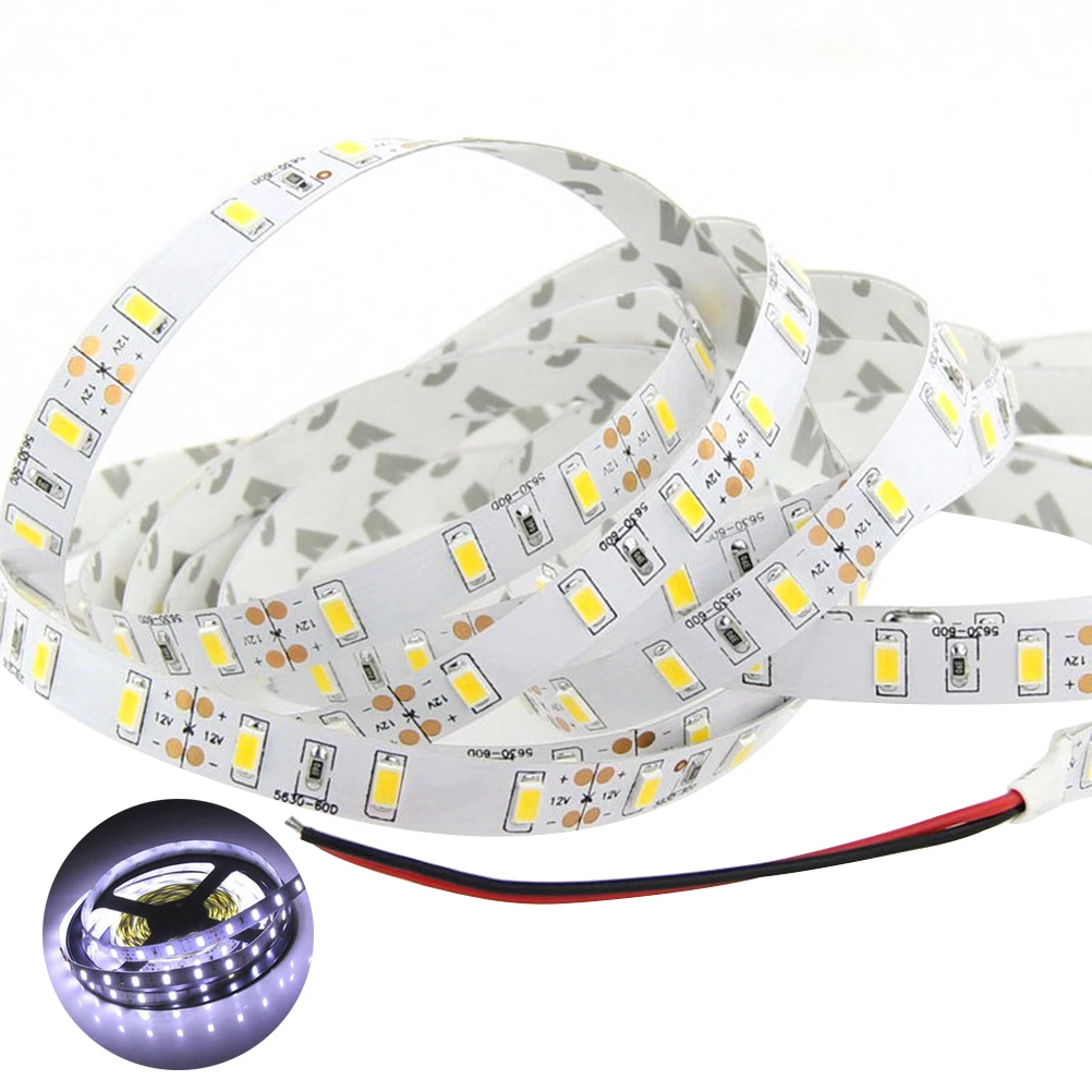 

5M 12V Led Strip Lights Smd 5630 60Led/Meter Pure White Home Party Corridor Decoration Low Power High Heat Dissipation Touchable