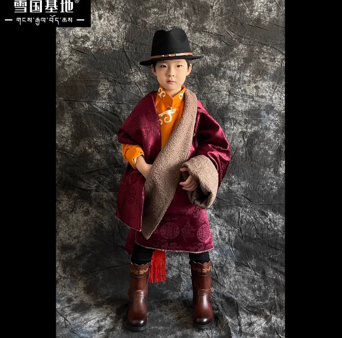 

Chinese Boy's Winter and Autumn Cotton Velvet Tibetan Robe