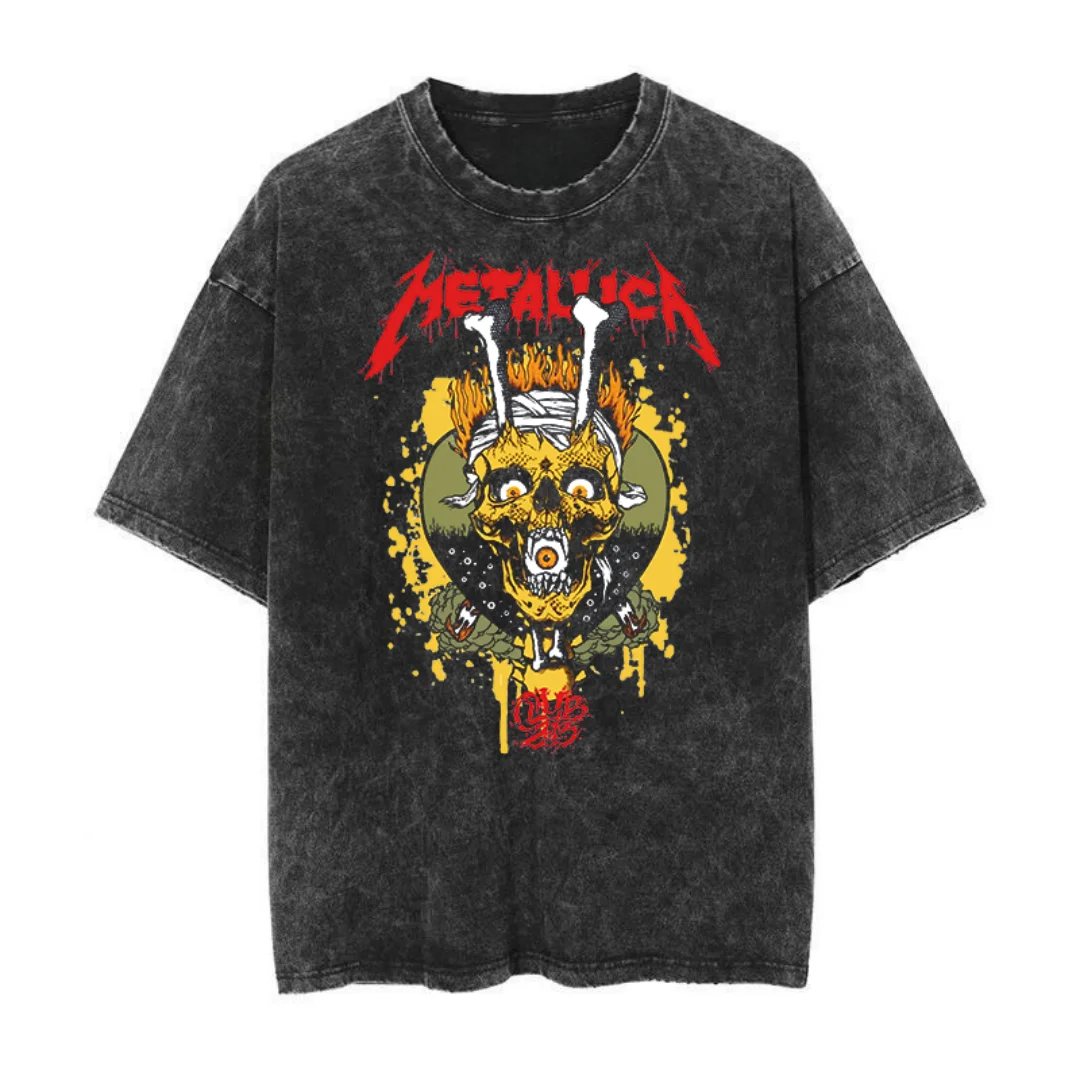 ميتاليكا الجمجمة أفخاذ الجرافيك المحملة الرجال غسلها تي شيرت الذكور الكلاسيكية المعادن تحت عنوان عادية مريحة الشارع الشهير التي شيرت
