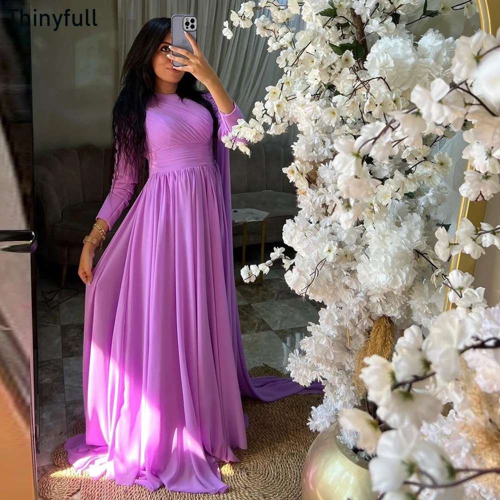 

Thinyfull Arabic A-line Chiffon Prom Gown Long Sleeves Evening Party Dress Floor-Length Formal Occasion Dress فساتين مناسبة رس