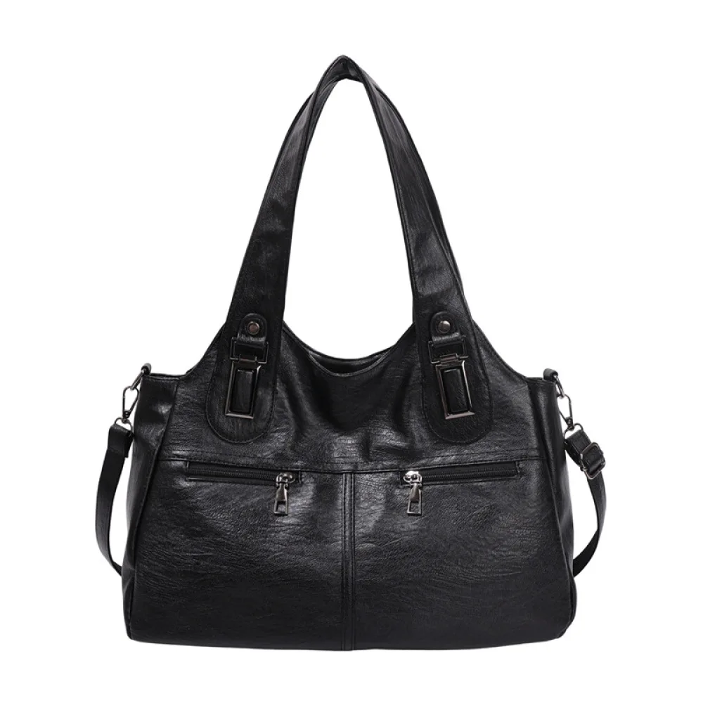 Casual Retro Tote Bag Women Large Capacity Shoulder Handbag Simple PU Leather Fashion Daily Commuter Female Purse