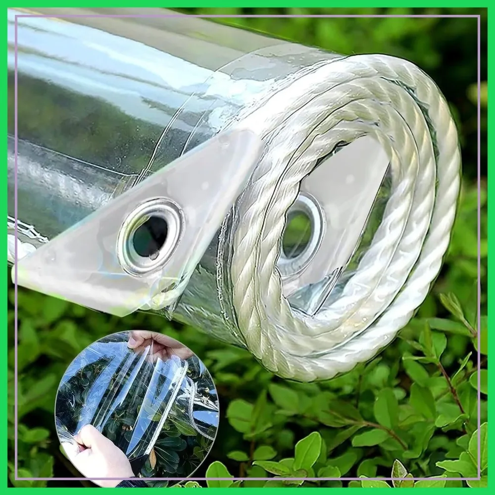 

14 Mil Clear PVC Tarp 400g/m², Tear Resistant with Grommets, 8'x10' for Camping, Greenhouse, Patio