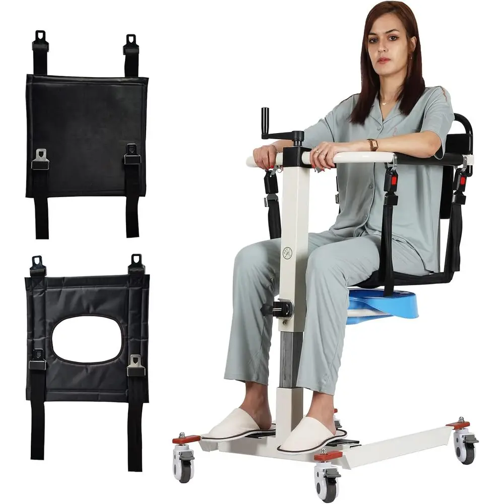 

Adjustable Patient Transfer Chair, Home and Outdoor Mobility, Compact Wheelchair with Folding Seat, Deluxe Toilet Transfer Chair