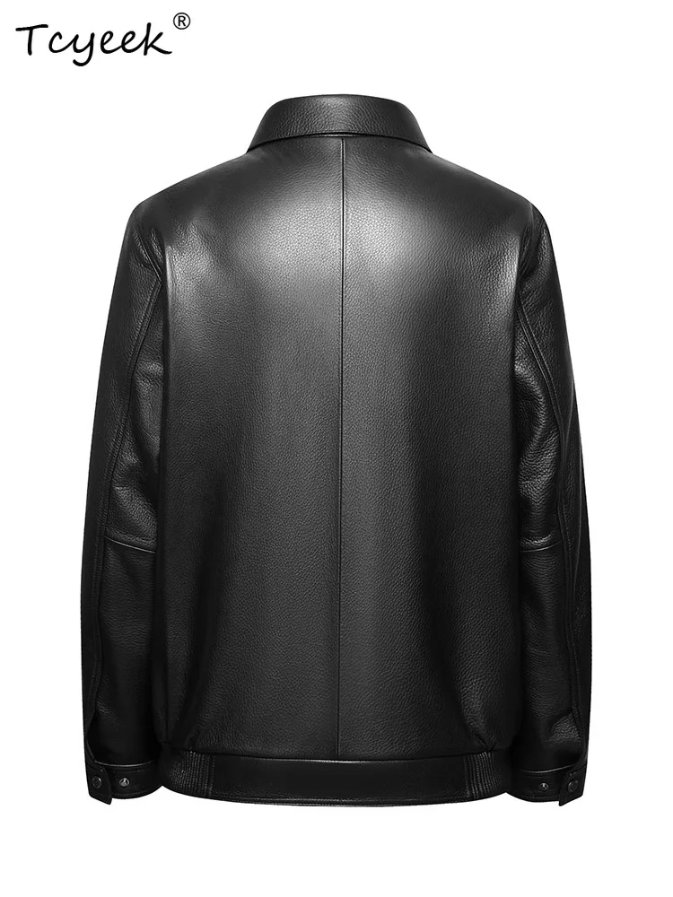 Tcyeek Top Quality Top Layer Deerskin Coats Man Business Casual Real Leather Jacket Men Slim Fit Spring Autumn Clothes Trendy