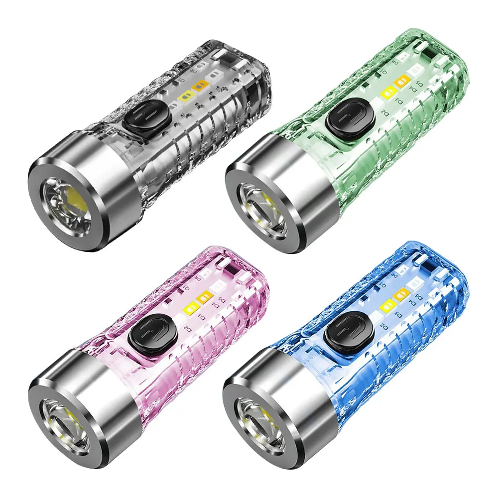 Keychain Light Outdoor Home Mini Luminous Multi-function Red And Blue Flashing Rechargeable Strong Light Flashlight