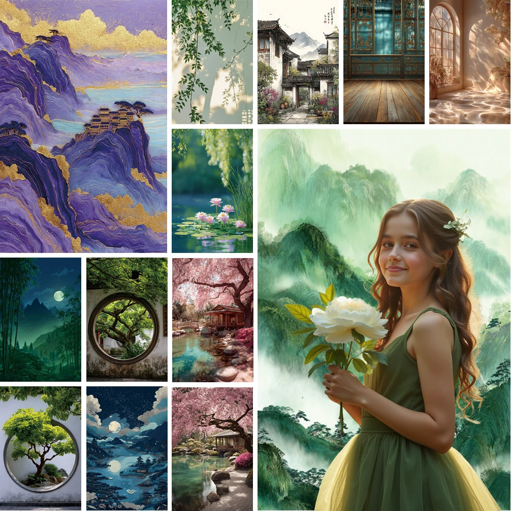 

MOON.QG Classical Courtyards Backdrops For Photography Lake Pavilion Lotus Photo Background Photo Wallpaper Photocall Party