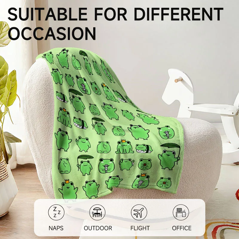 1개의 녹색 개구리 테마 플란넬 담요, 부드럽고 소파, 침대, 사무실, 사계절 사용에 적합합니다.