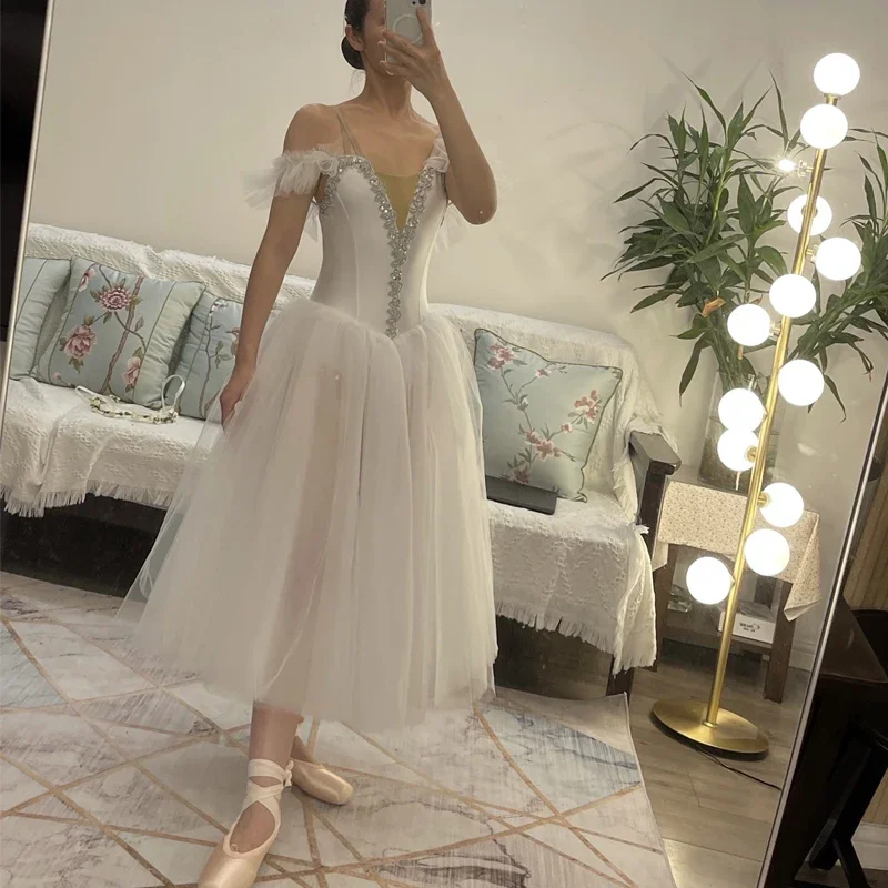 White Ballet Skirt Romantic Ballet Long Tube Skirt Picture Professional Swan Lake Girl Fairy Ballet Dress