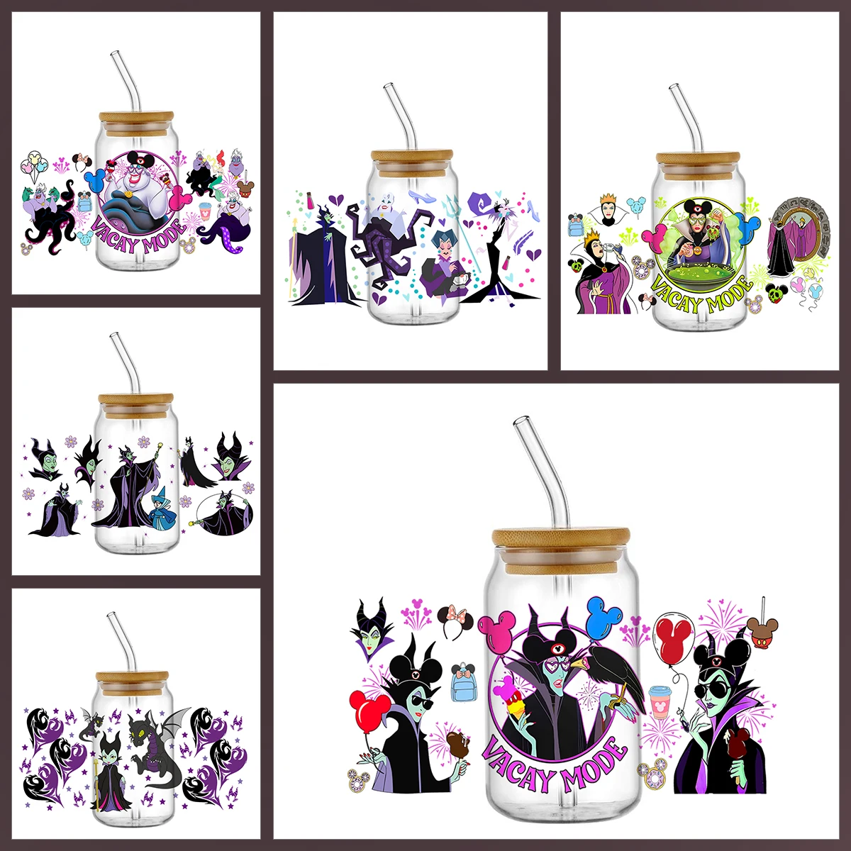 Vinilos Decorativos para Tazas Libbey de 16 oz con Diseño de la Villana de Dibujos Animados Maléfica, Resistentes al Agua, Adhesivos de Transferencia UVDTF para Tazas