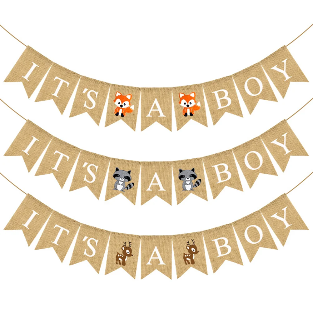 Animal Printing Linen Banner Baby Birthday Swallowtail Bunting Flag Baby Shower Hanging Garland Birthday Party Decoration Layout