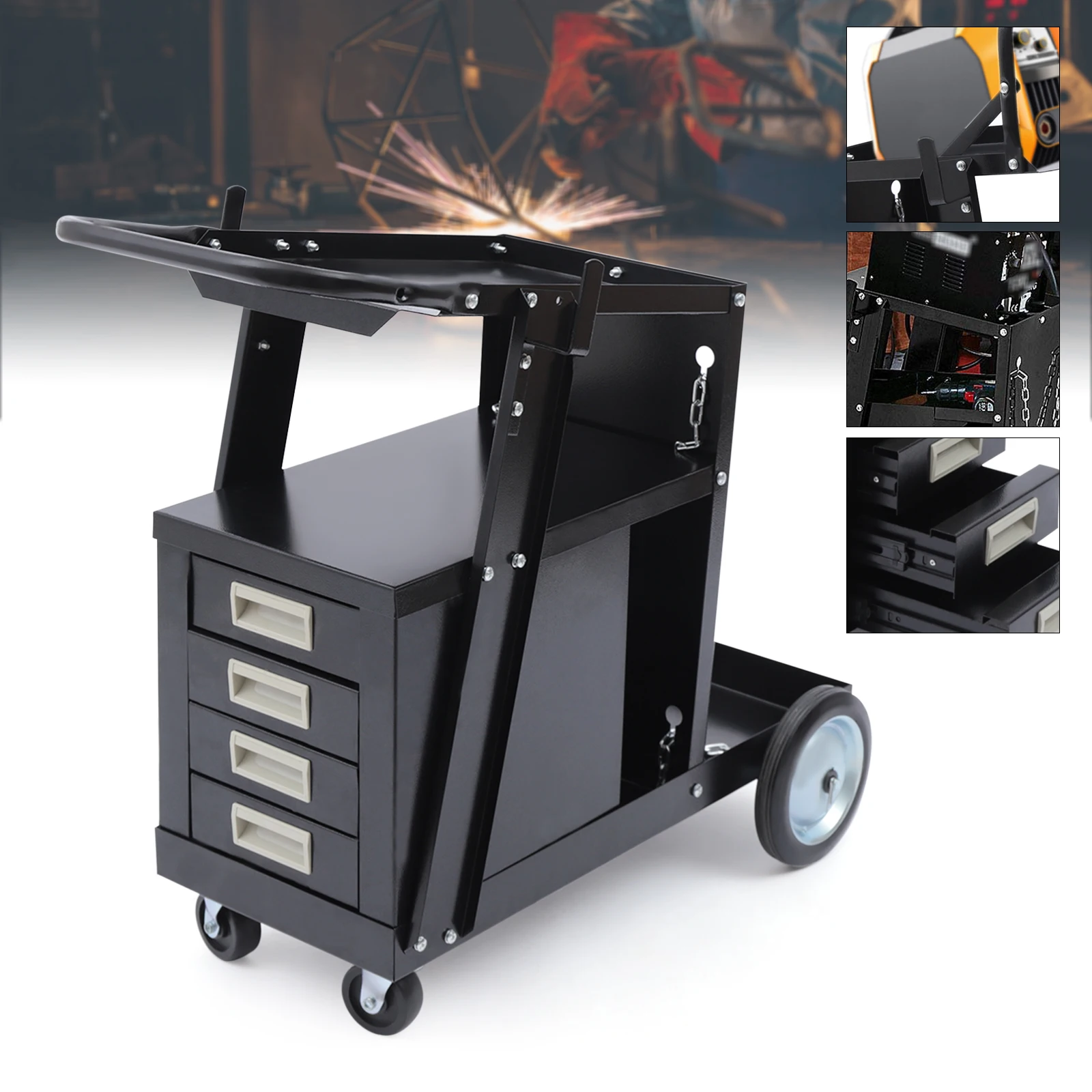 Welding Welder Cart MIG TIG ARC Plasma Cutter Tank Storage with 4 Drawer Cabinet
