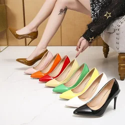 Plus Size Women Shoes  New Candy Colors Pumps Sexy Pointed Toe Patent Leather Women's High Heels Elegant Dress Shoes 2024