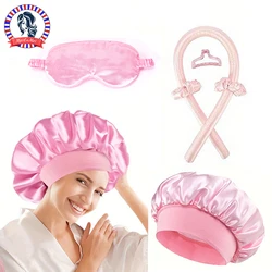 5/6/7pcs Set No Heat Hair Curler Salon Satin Sleeping Sleeping Cap Hat Soft Cooling Eye Mask and Hairpin for Household Travel