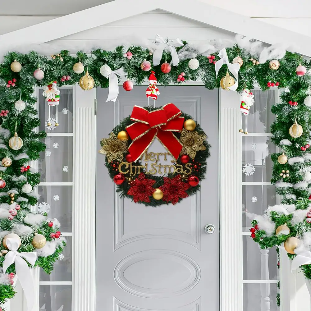 クリスマス リース ガーランド お祝い 12 インチ クリスマス リース 鈴 ボール リボン付き 屋内 屋外 ホリデー デコレーション フロント用