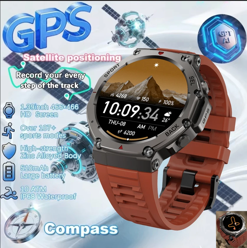 Новые умные часы для плавания T-Rex 3, GPS, спортивные военные умные часы с Amoled Screen Compass, IP68, водонепроницаемые умные браслеты для мужчин и женщин