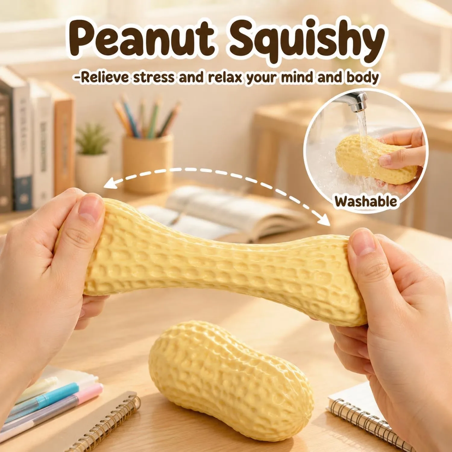 11cm Peanut Squishy Toy, Slow-Rising Soft Squeeze Stress Relief Ball, Buttery Soft ASMR Sensory Fidget Toy, Anti-Stress Toy