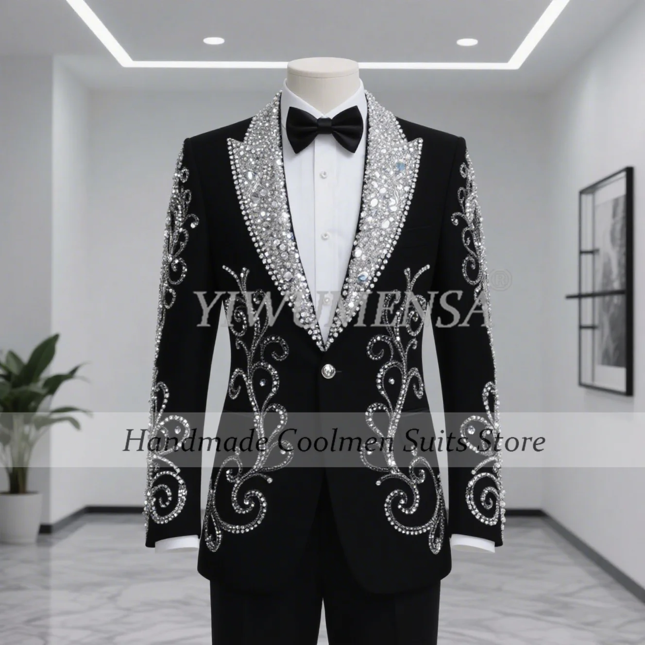 

Exclusive Crystals Beaded Suits Men For Wedding 2 Pieces Sparkling Sequins Lapel costume homme Customized Groom Banquet Tuxedos