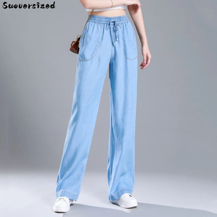 Thin Lace Up Classic Straight Leg Jeans Casual Baggy Pants Women Denim Trousers Blue Vaqueros Capris Korean Fashion Pantalones