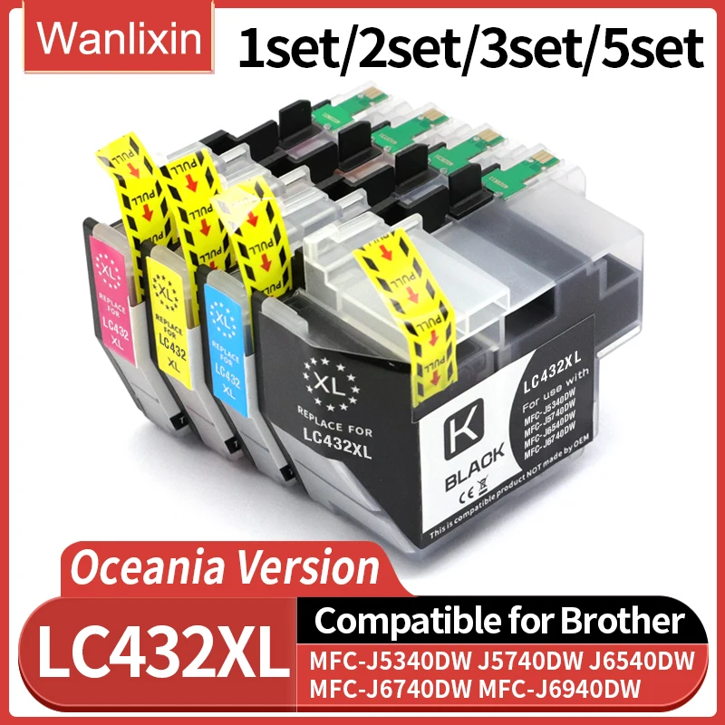 Australia , New Zealand .1~5set LC432 LC432XL Compatible Ink Cartridge For Brother MFC-J5340DW J5740DW J6540DW J6940DW J6740DW